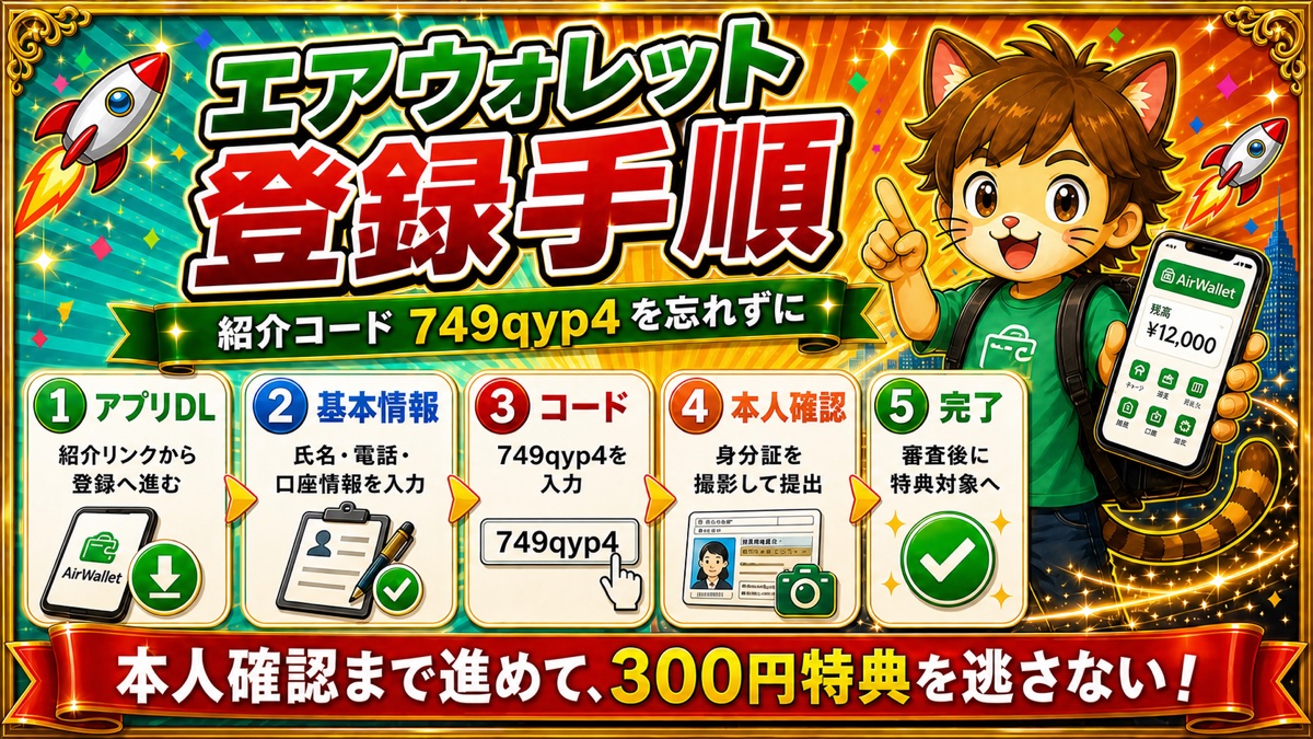 エアウォレット招待コード749qyp4の登録手順